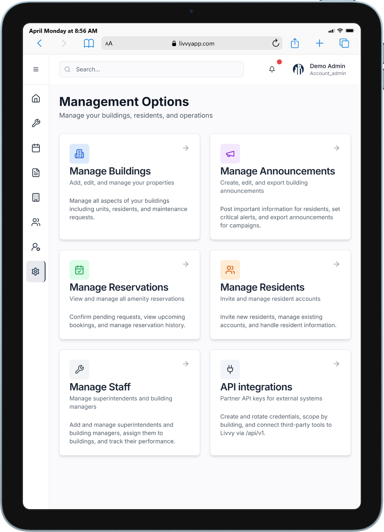Management options on iPad